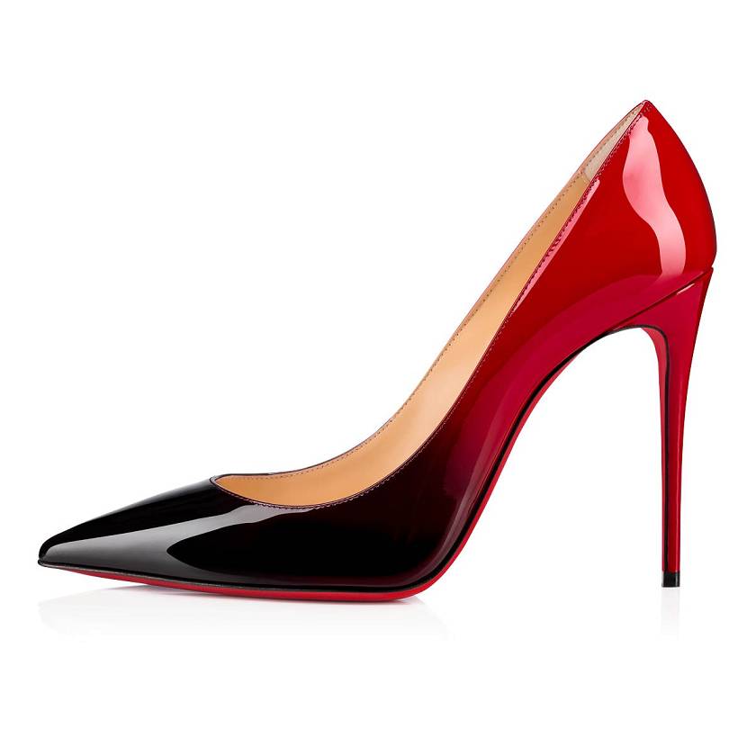 Women's Christian Louboutin Kate 100mm Patent Leather Pumps - Black-red [7826-031]